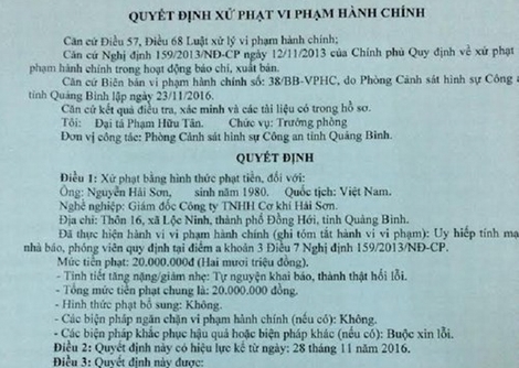 Giám đốc uy hiếp tính mạng nhà báo bị phạt 20 triệu đồng