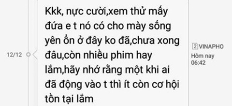 Tin nhắn đe dọa mà chị Ngọc nhận được. Ảnh: Nhân vật cung cấp.