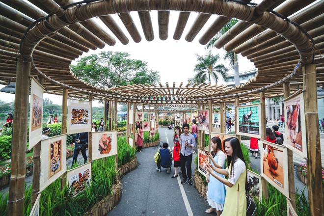 Hội hoa xuân ở phố nhà giàu Sài Gòn hình ảnh 11 Tại đây còn có khu trưng bày các bức tranh dân gian, nghệ thuật có liên quan đến hình ảnh con gà.