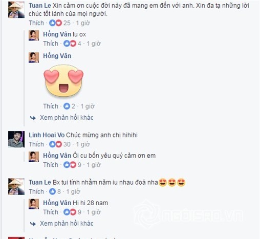Hồng Vân 2 Cặp đôi tiếp tục dành những lời nói ngọt ngào cho nhau, Hồng Vân còn cười trừ khi tính nhầm yêu nhau 28 năm chứ không phải 18 năm như trong status