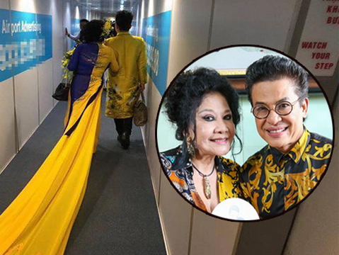 Vợ Thanh Bạch bị chê 'lố' khi diện váy dài chục mét 'quét sạch' sân bay