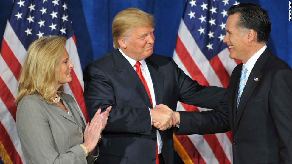 Năm 2012, ông Trump thông báo ủng hộ ứng cử viên tổng thống của Đảng Cộng hòa Mitt Romney