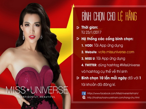 Bắt đầu mở cổng bình chọn cho Lệ Hằng tại chung kết Miss Universe 2016