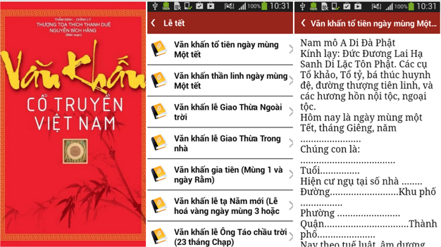  Ứng dụng tra cứu văn khấn - Văn khấn cổ truyền Việt Nam: Ứng dụng tổng hợp hàng trăm bài văn khấn được sử dụng vào các dịp đặc biệt trong năm như ngày Tết, đêm giao thừa, lễ tạ năm mới, lễ ông Táo chầu trời, lễ tân gia, động thổ,....