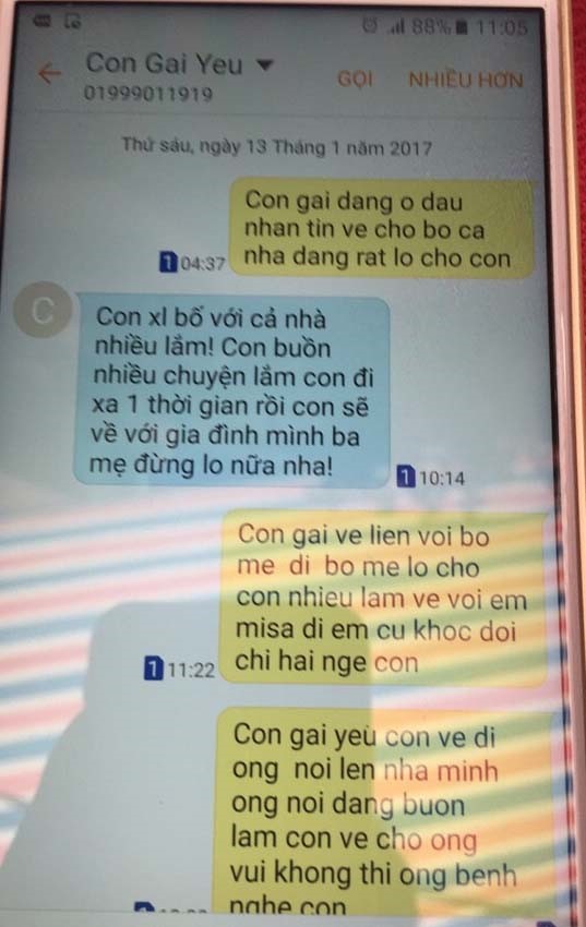 Dòng tin nhắn người cha nghi Bình đã giả mạo. Ảnh: Nhân vật cung cấp