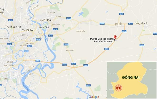 Vụ tai nạn xảy ra trên cao tốc TP.HCM - Long Thành - Dầu Giây, đoạn thuộc xã Sông Nhạn, huyện Cẩm Mỹ, Đồng Nai. Ảnh: 