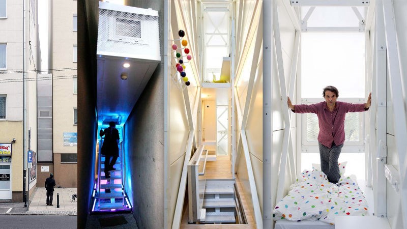 Mặc dù có chiều rộng chỉ có 1,2 mét, chỗ hẹp nhất chỉ 70cm nhưng bên trong ngôi nhà siêu mỏng này vẫn đầy đủ chức năng. Ảnh: Gizmodo.