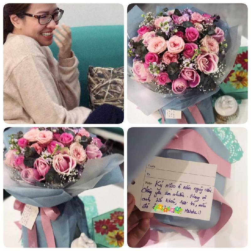 MC Đan Lê hạnh phúc chia sẻ món quà Valentine từ ông xã Khải Anh. Cô viết trên trang cá nhân: 