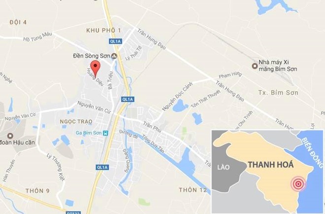 Vị trí xảy ra vụ việc (chấm đỏ). Ảnh: 
