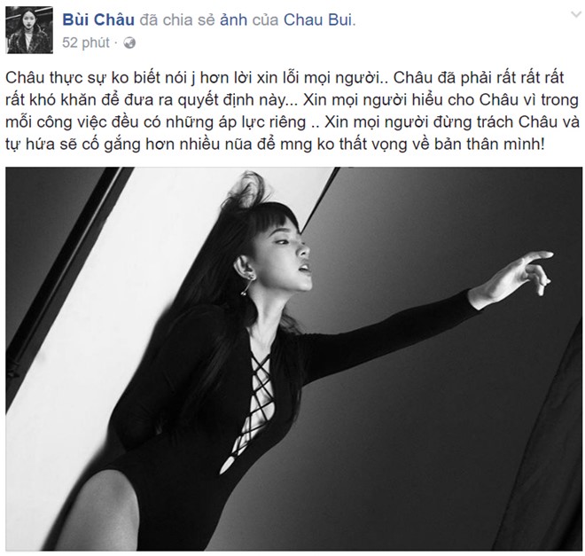 Châu Bùi dừng thi dù xếp thứ hai bảng bình chọn. Ảnh: 