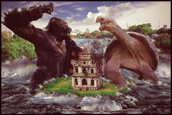 Dân mạng chế ảnh xảy ra đại chiến giữa King Kong với Cụ Rùa.