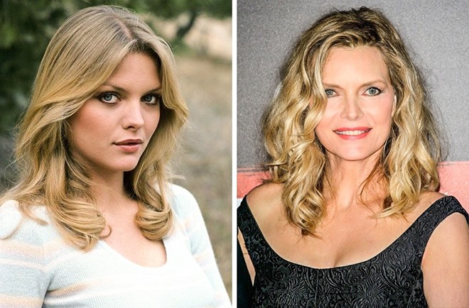 Michelle Pfeiffer (1993, 2017): Sau nhiều năm, Michelle vẫn giữ thương hiệu người đẹp tóc vàng với miệng cười tỏa nắng.