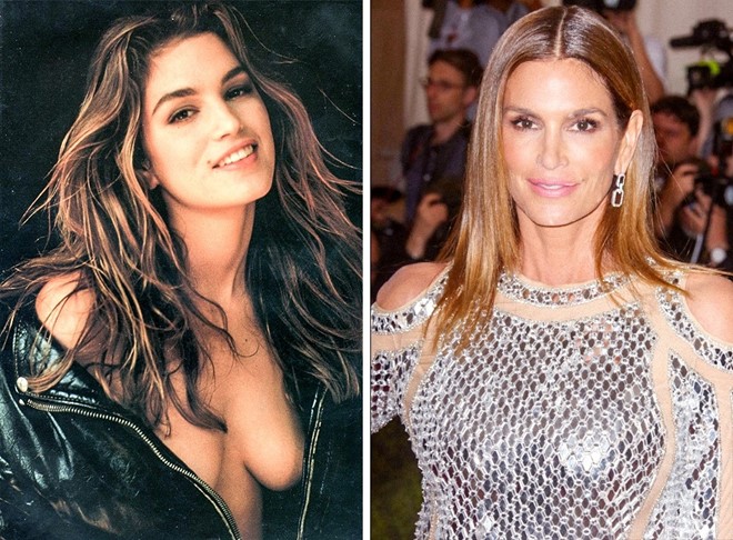 Cindy Crawford (1995, 2017): Siêu mẫu trứ danh dẫu xuất hiện nhiều nếp nhăn nhưng vẫn thu hút với đường cong quyến rũ.