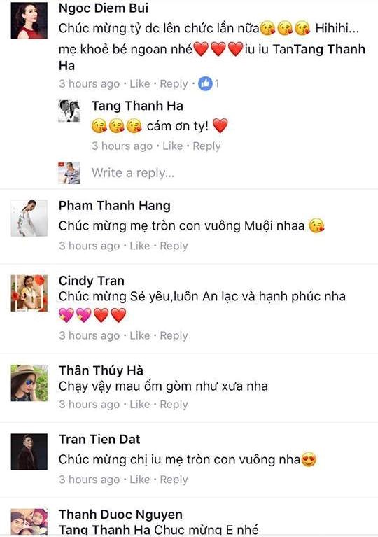 Bạn bè chúc mừng Tăng Thanh Hà đón thêm thành viên mới. Ảnh: 