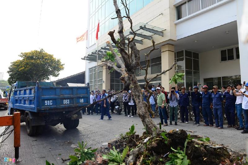 Trước đó trên đường Nguyễn Thị Minh Khai, đoàn kiểm tra đã đập bỏ một bức tường sát vách tòa nhà Bộ Công Thương đồng thời đập một bồn cây diện tích 2,5 m x1 m nằm trước tòa nhà Bộ Công Thương. Khoảng trống sau khi tháo dỡ bồn hoa được nhanh chóng lắp đầy bằng gạch cùng loại.