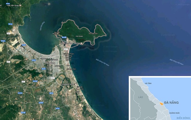 Bán đảo Sơn Trà (khoanh đỏ). Ảnh: Thiên Sơn - GoogleMaps.