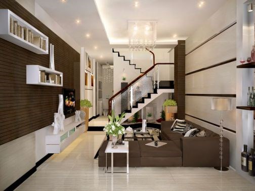 Không quá cầu kỳ, chỉ bằng những đường nét đơn giản nhưng đầy tinh tế cũng đủ tạo nên một mẫu phòng khách nhà ống tuyệt đẹp. Ảnh: Bannhabinhduong. 