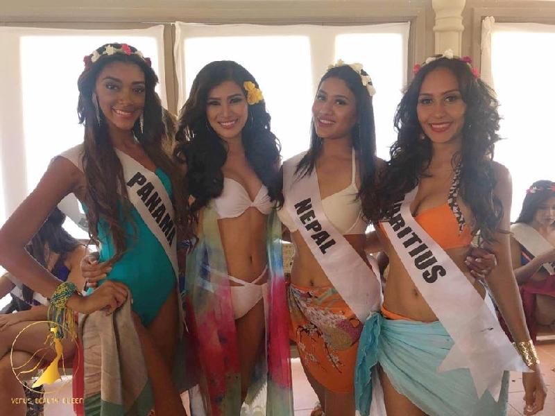 Người đẹp đến từ Việt Nam rạng rỡ đọ sắc bên Hoa hậu Panama, Nepal và Mauritius. (Ảnh: Venus Beauty Queen)