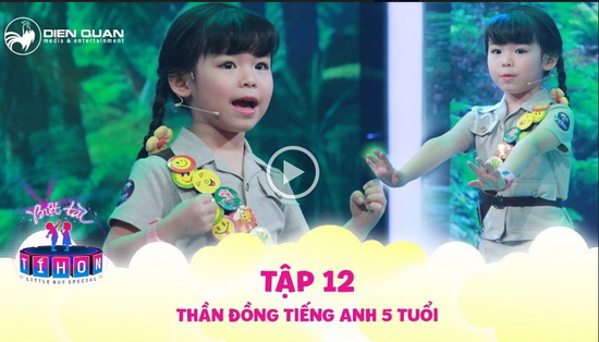 Tài năng nhí Minh Anh: Cô bé 5 tuổi vừa hát, vừa thuyết trình bằng tiếng Anh cực siêu  Bước ra sân khấu với tạo hình một nhà thám hiểm trong rừng sâu, “Thần đồng tiếng Anh” 5 tuổi - Minh Anh hát nghêu ngao ca khúc Roar của nữ ca sĩ nổi tiếng Katy Perry. Không dừng ở đó, cô bé 5 tuổi tiếp tục khiến Trấn Thành “nổi da gà” với khả năng ngoại ngữ cực siêu qua đề tài thuyết trình bảo vệ môi trường cùng đạo cụ là một chú gấu trắng dễ thương. 