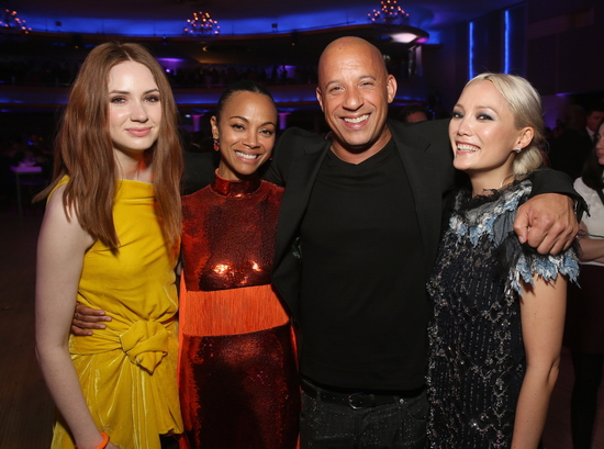 Từ trái qua: Karen Gillan (Nebula), Zoe Saldana (Gamora), Vin Diesel (Baby Groot), Pom Klementieff (Mantis)