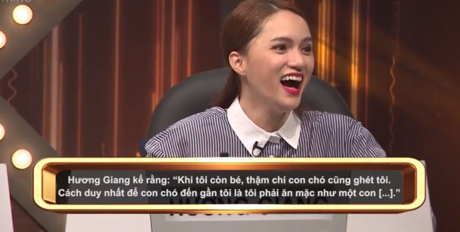 Biểu cảm ngạc nhiên của Hương Giang khi nghe câu hỏi liên quan đến mình.