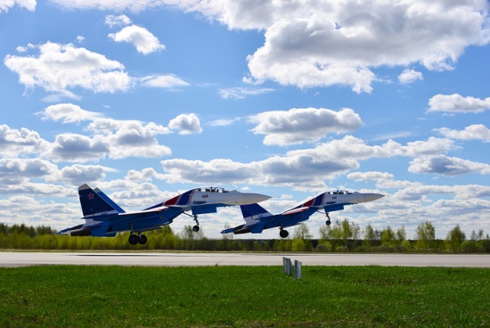 Chiến đấu cơ Sukhoi Su-30SM của đội bay trình diễn Russkiye Vityazi