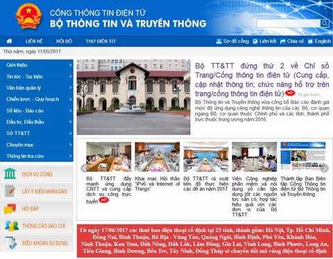 Bộ TT&amp;TT đứng thứ 2 về Chỉ số Trang/Cổng thông tin điện tử