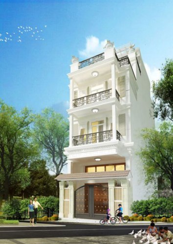 Gam màu trắng sáng và lan can họa tiết là điểm nhấn của căn nhà. 