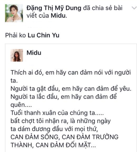 Bài đăng trước đó của Midu nhưng đã bị có xóa đi đăng lại