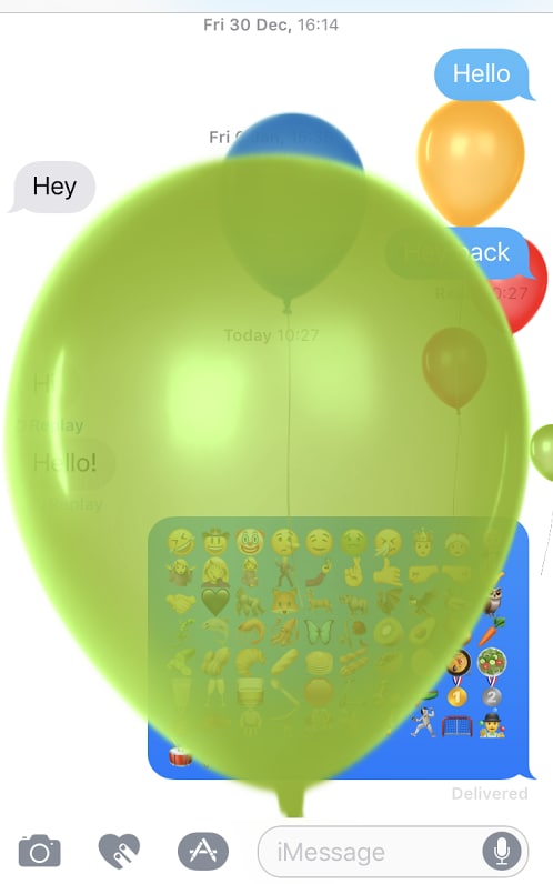 7. Hiệu ứng trên iMessage: Nếu bạn dùng iMessage và nhận được những tin nhắn...bong bóng sinh động mới lạ thì có thể đoán ngay là người gửi tin nhắn cho bạn đang sử dụng tính năng này trên iOS 10. Ngoài ra, còn 1 số tính năng sinh động khác như: Hiệu ứng trang trí khung tin nhắn, vẽ biểu tượng cảm xúc. Người dùng iOS 10 cũng hoàn toàn có thể trang trí khung tin nhắn bằng các hiệu ứng động toàn màn hình khác nhau. Để thêm hiệu ứng cho iMessage, hãy phóng to biểu tượng cảm xúc lên và làm cho chúng mềm hơn, nhấn vào mũi tên chỉ xuống phia bên phải sử dụng nút cảm ứng 3D Touch và chọn một hiệu ứng. Hiện có sẵn một vài hiệu ứng động như Slam, Loud, Gentle…