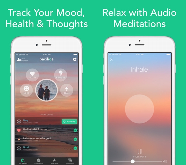 Giống như Headspace, Pacifica được thiết kế để giúp bạn thư giãn và quản lý căng thẳng. Ngoài làm theo các bài tập được hướng dẫn, bạn cũng có thể theo dõi tâm trạng của mình, xác định suy nghĩ tiêu cực và đặt mục tiêu. Pacifica hoàn toàn miễn phí nhưng nếu muốn có thêm tính năng nâng cao, bạn có thể tải phiên bản có giá 2,99 USD.