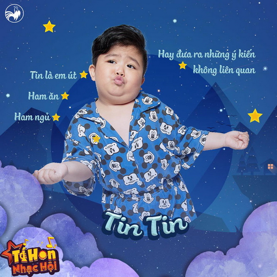 Chắc hẳn ai cũng nhớ đến hình tượng “cục ba rọi” siêu dễ thương của cậu bé Tin Tin tài năng. Tin Tin tạo nên cơn bão không nhỏ trên cộng đồng mạng với hàng nghìn lượt chia sẻ cùng những màn hóa thân ảo diệu trong Người Hùng Tí Hon. Không làm thất vọng người hâm mộ, “gấu trúc” Tin Tin xuất sắc đoạt vị trí quán quân. Trong lần tái xuất tại Tí hon Nhạc hội, Tin Tin cùng cuộc phiêu lưu “bá đạo” hứa hẹn gây bão không kém.