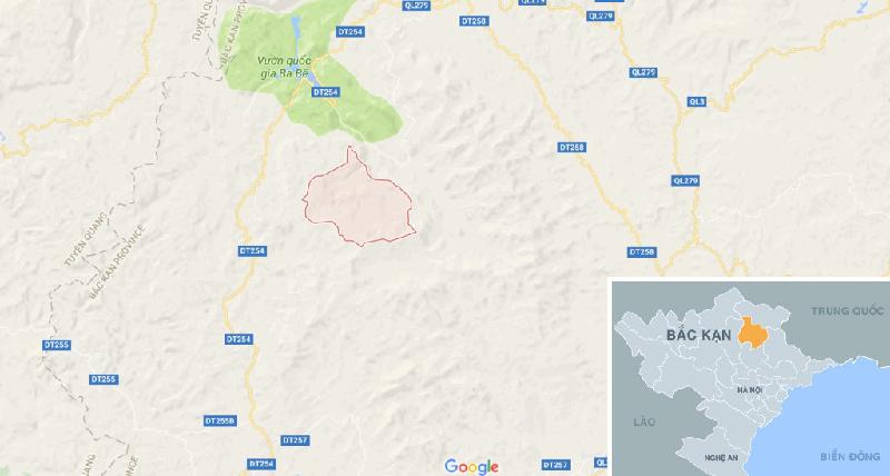Tơ đá, nhũ đá hàng chục nghìn năm trong hang 'Sơn Đoòng của Ba Bể' hình ảnh 15 Vị trí hang Thắm Phầy ở xã Hoàng Trĩ (dấu đỏ), huyện Ba Bể, tỉnh Bắc Kạn. Ảnh: Google Maps.