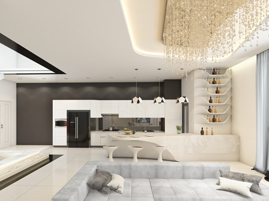 Ấn tượng đầu tiên của căn hộ là sự phối hợp hai gam màu xám - trắng làm tông màu chủ đạo mang đến cảm giác vừa sang trọng vừa trang nhã.