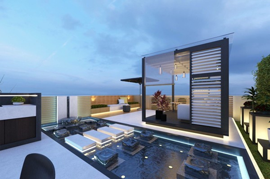 Tầng thượng của căn penthouse nằm trên tầng 33 của toà nhà – nơi có thể nhìn ra toàn cảnh thành phố.