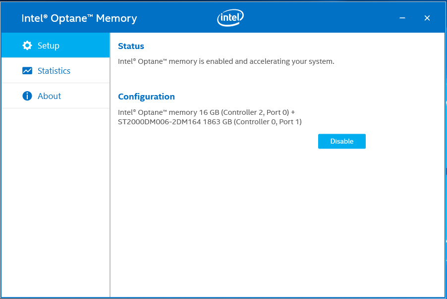 Toàn bộ việc thiết lập, quản lý Optane đều được thực hiện thông qua ứng dụng riêng.