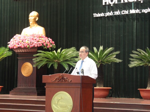 Bí thư Thành ủy TP.HCM Nguyễn Thiện Nhân phát biểu bế mạc hội nghị - Ảnh: TrH/V.N