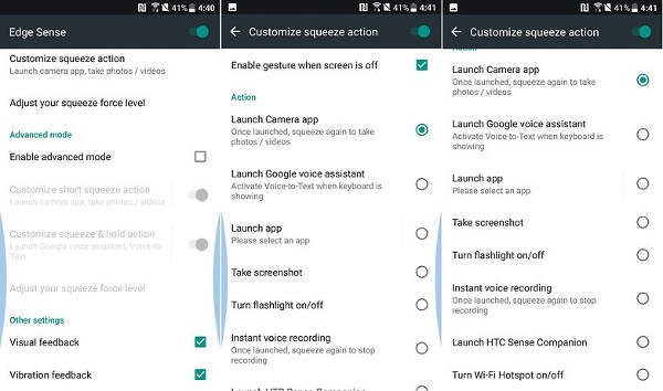 Chức năng Edge Sense hoạt động nhờ vào 8 cảm biến nằm hai bên cạnh màn hình, mỗi bên có 4 chiếc cảm biến. Các cảm biến này luôn 