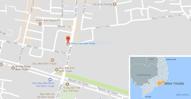 Công an tỉnh Bình Thuận đã tiếp nhận nghi can bắn người giữa đường. Ảnh : 