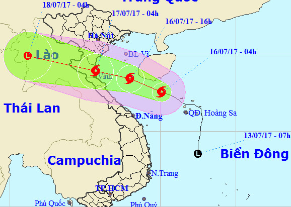 Hướng di chuyển của bão số 2. Ảnh: 