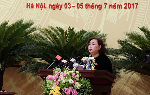  Chủ tịch HĐND TP Nguyễn Thị Bích Ngọc phát biểu khai mạc kỳ họp thứ 4 HĐND TP. Hà Nội. Ảnh: Kinh tế đô thị