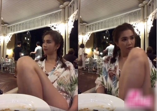 Dáng ngồi vô duyên của Ngọc Trinh khi mặc quần siêu ngắn.