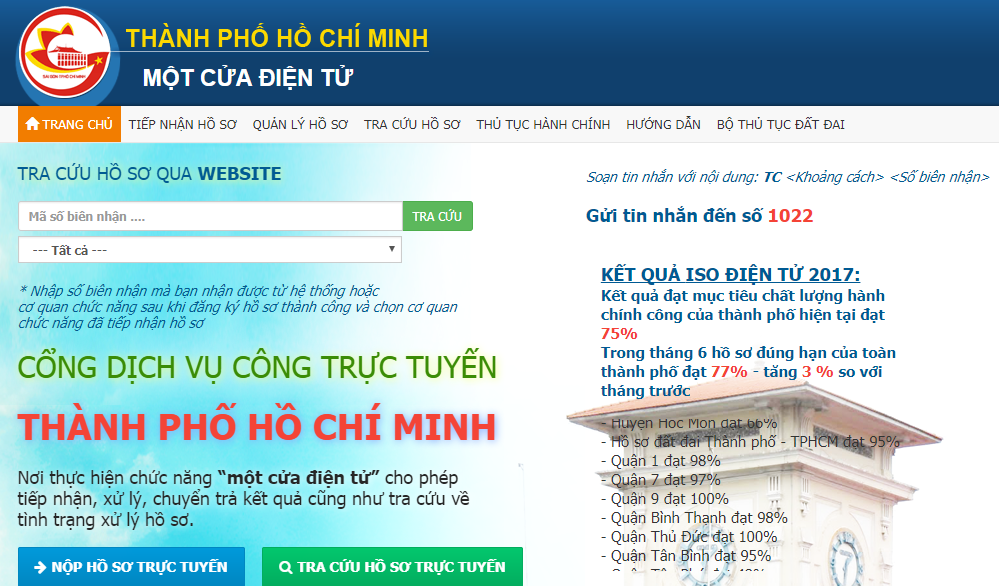 Giao diện Cổng dịch vụ công trực tuyến TP.HCM