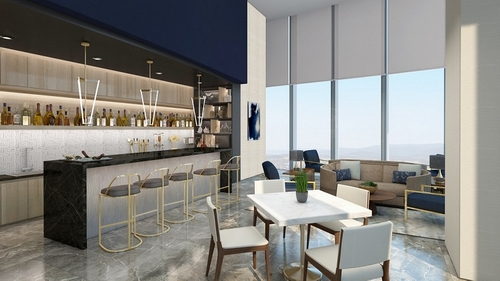 Phong cách hiện đại bên trong sky lounge thuộc toà tháp khách sạn.