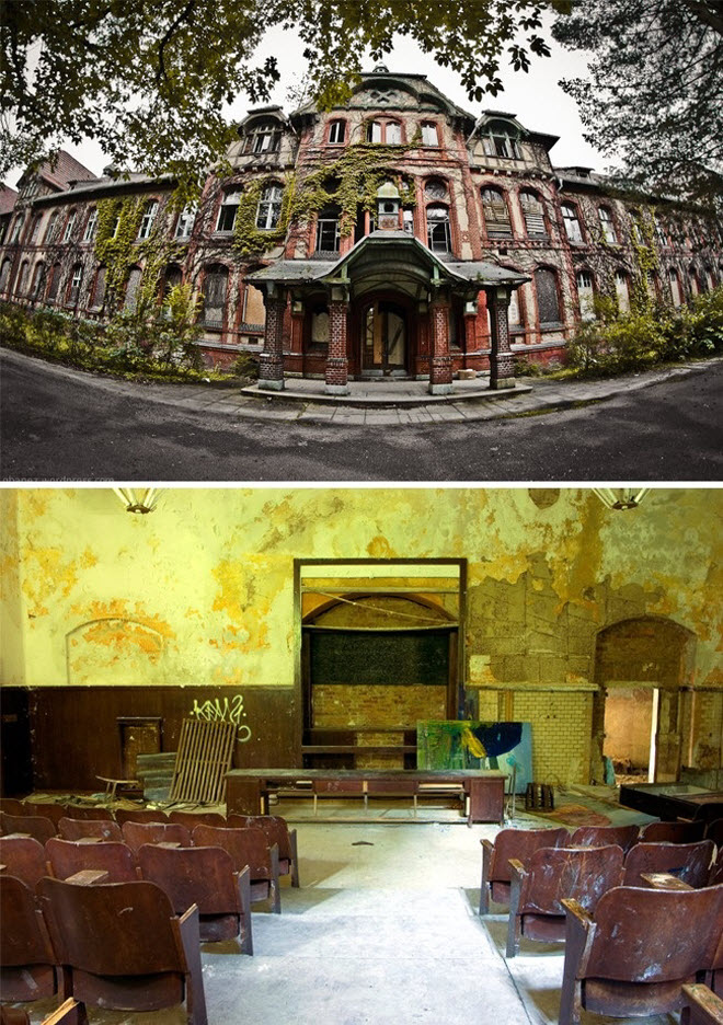 3. Bệnh viện quân sự Beelitz, Đức: Trong cuộc chiến tranh thế giới thứ nhất, quân đội phát xít Đức đã sử dụng bệnh viện như một trung tâm chăm sóc sức khỏe lớn nhất dành cho binh sĩ và Adolf Hitler từng là điều trị tại đây. Công trình này bị hồng quân Liên Xô chiếm từ cuối năm 1945 cho đến năm 1995.  Người dân địa phương và du khách nói rằng, không gian quanh bệnh viện rất u ám và huyền bí.