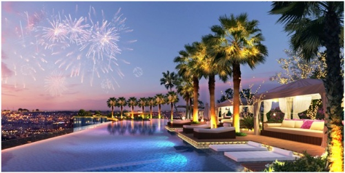 Bể bơi panorama tại tầng thượng nơi cư dân vừa thư giãn vừa ngắm nhìn một Hà Nội nồng nàn lãng mạn về đêm từ trên cao.