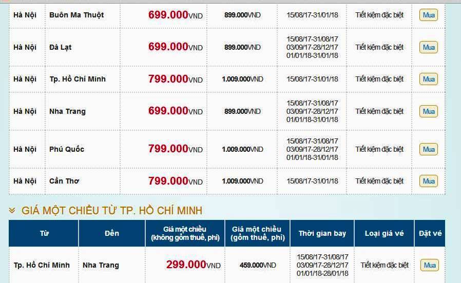 Vé một chiều của Vietnam Airlines