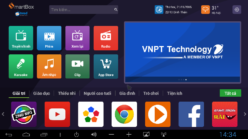 Giao diện màn hình TV khi người dùng lựa chọn hệ điều hành Android