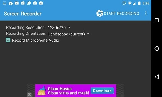 Đúng như tên của ứng dụng, Lollipop Screen Recorder là một trong những ứng dụng đơn giản nhất trong danh sách này dành cho nhu cầu quay video màn hình, chỉ có các tùy chọn cơ bản như thay đổi độ phân giải và định hướng màn hình. Để bắt đầu quay, kích hoạt ứng dụng và bấm vào biểu tượng Start Recording ở góc trên cùng bên phải, để dừng quay chỉ cần nhấn thông báo ứng dụng. 