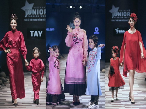 Xuân Lan, Hương Giang, Trương Quỳnh Anh nắm tay con sải bước trên sàn catwalk